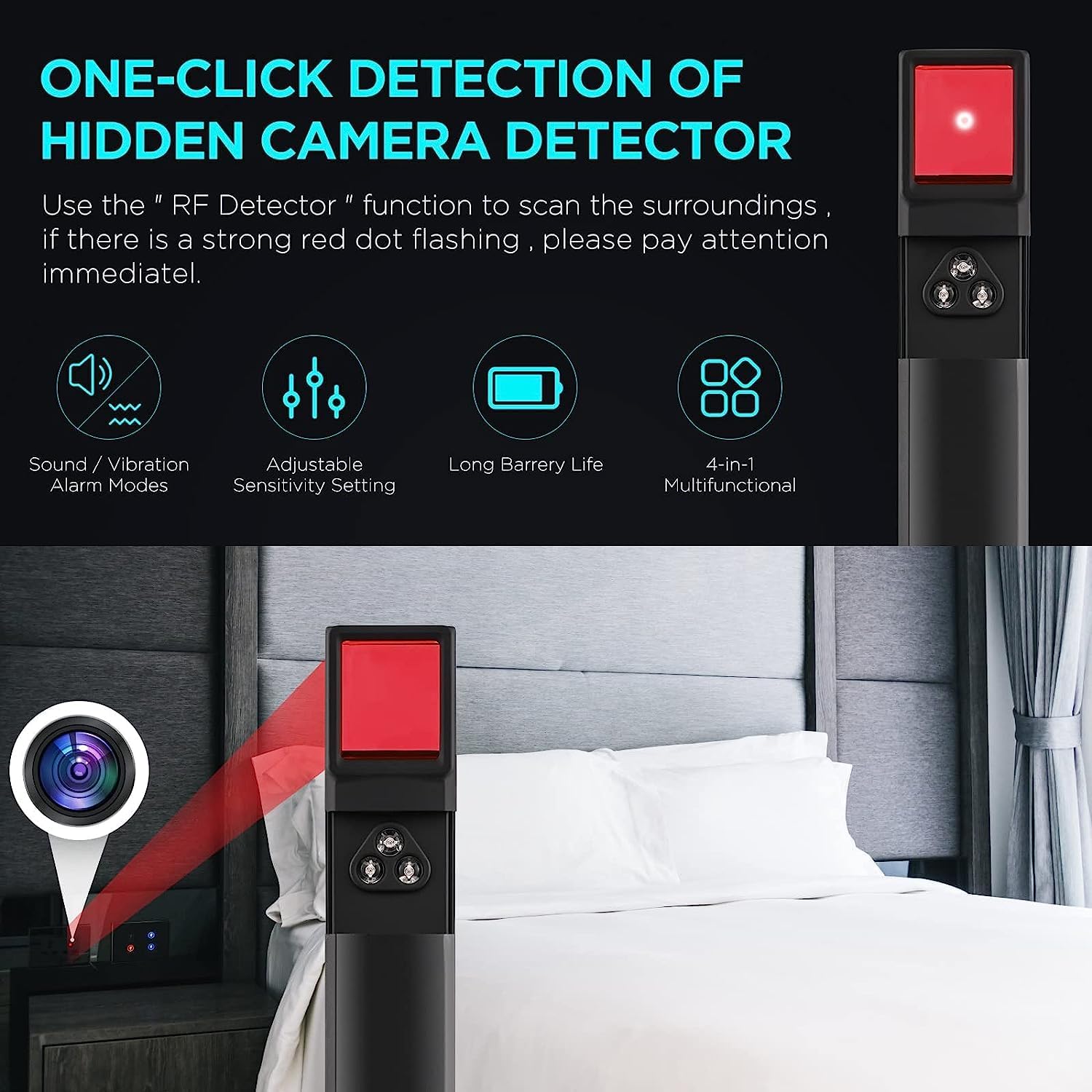 Military Grade Hidden Spy Camera Detector with RF and GPS Tracking – Compact, Portable, Adjustable Sensitivity 2