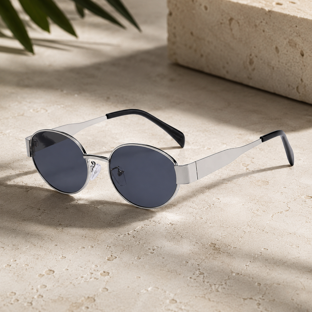 Women’s Oval Metal Frame Sunglasses for Minimalist Style - Chic Dark Tinted Lenses for Sun Protection