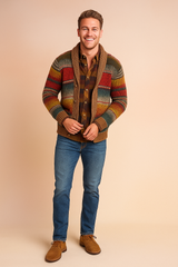 Multicolored, warm cardigan for men | Knitted 1
