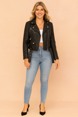 Natalia | Short biker jacket with belt 1