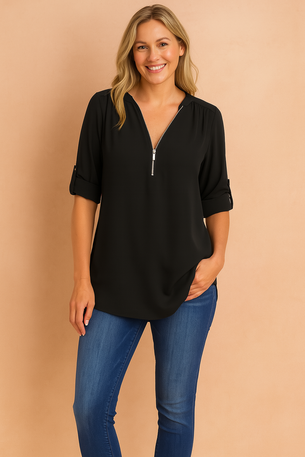 Nessa | Zippered blouse with 3/4 sleeves 4