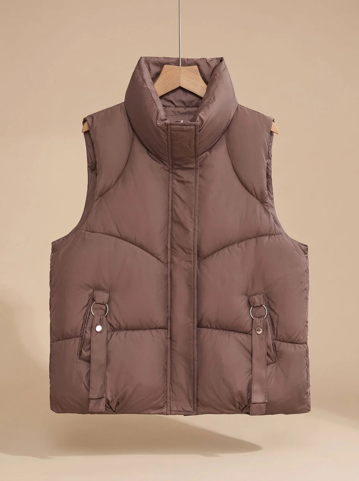 Nora | Damen Steppweste Bodywarmer mit hohem Stehkragen und Zierriemen 0