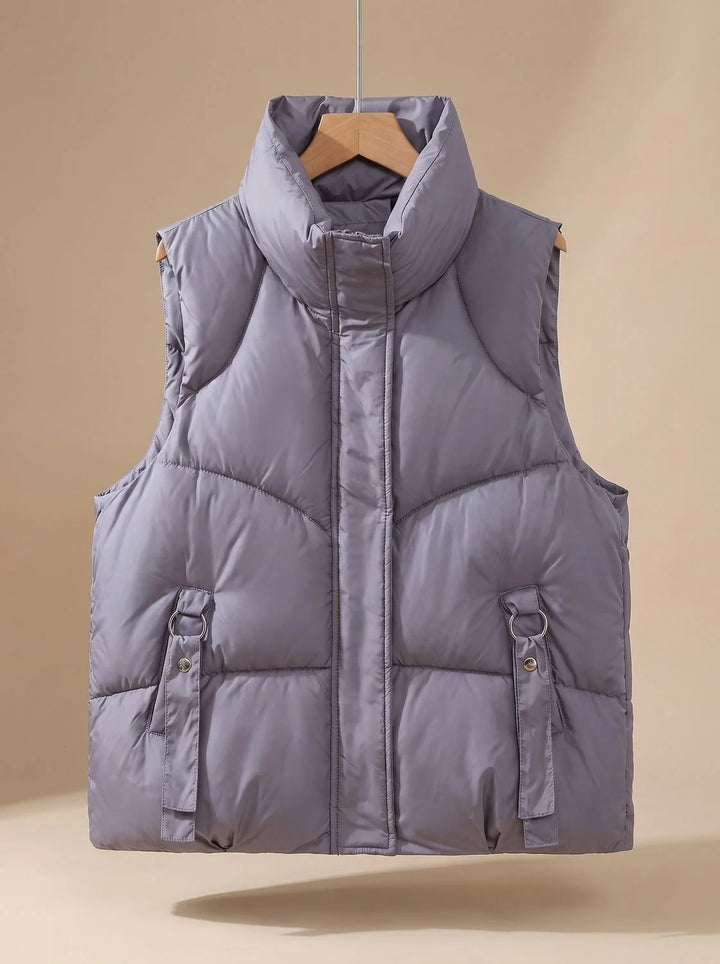Nora | Damen Steppweste Bodywarmer mit hohem Stehkragen und Zierriemen 2
