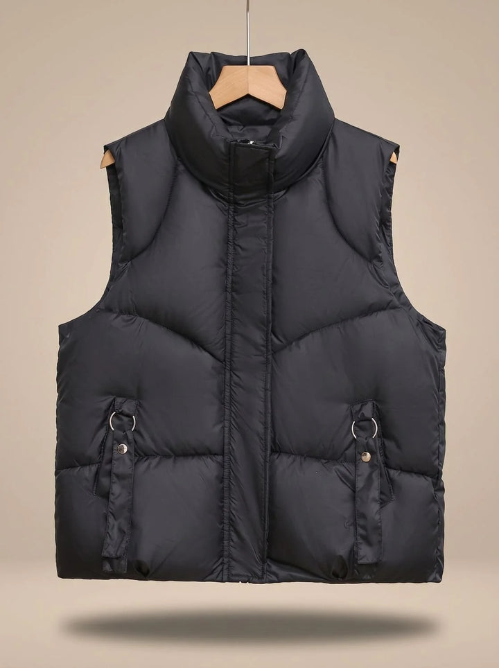 Nora | Damen Steppweste Bodywarmer mit hohem Stehkragen und Zierriemen 3