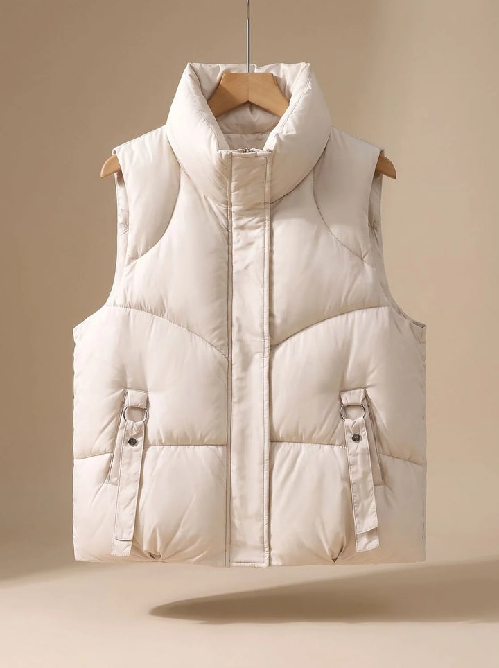 Nora | Damen Steppweste Bodywarmer mit hohem Stehkragen und Zierriemen 4
