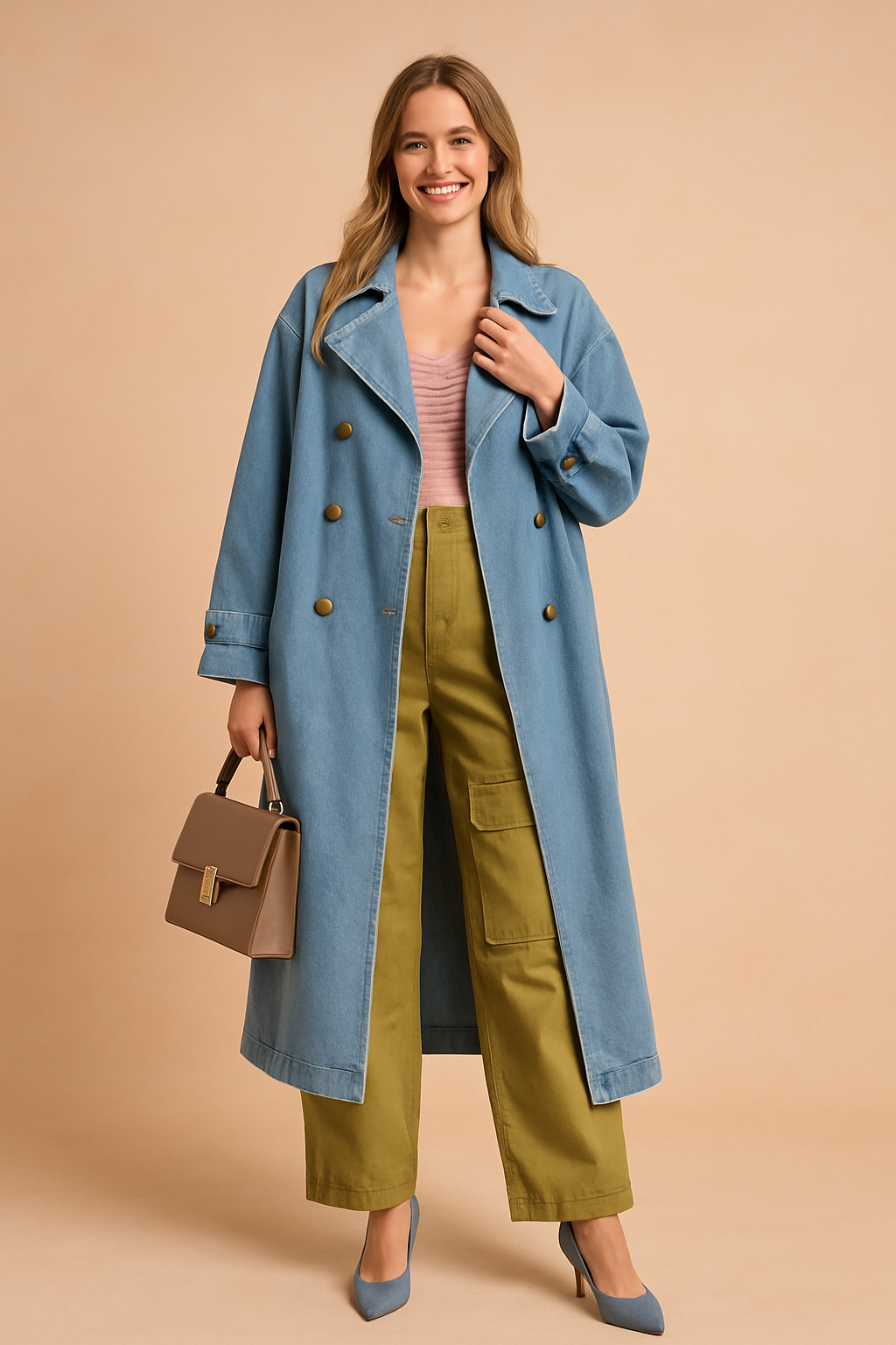 Olga | Long denim trench coat with belt 0
