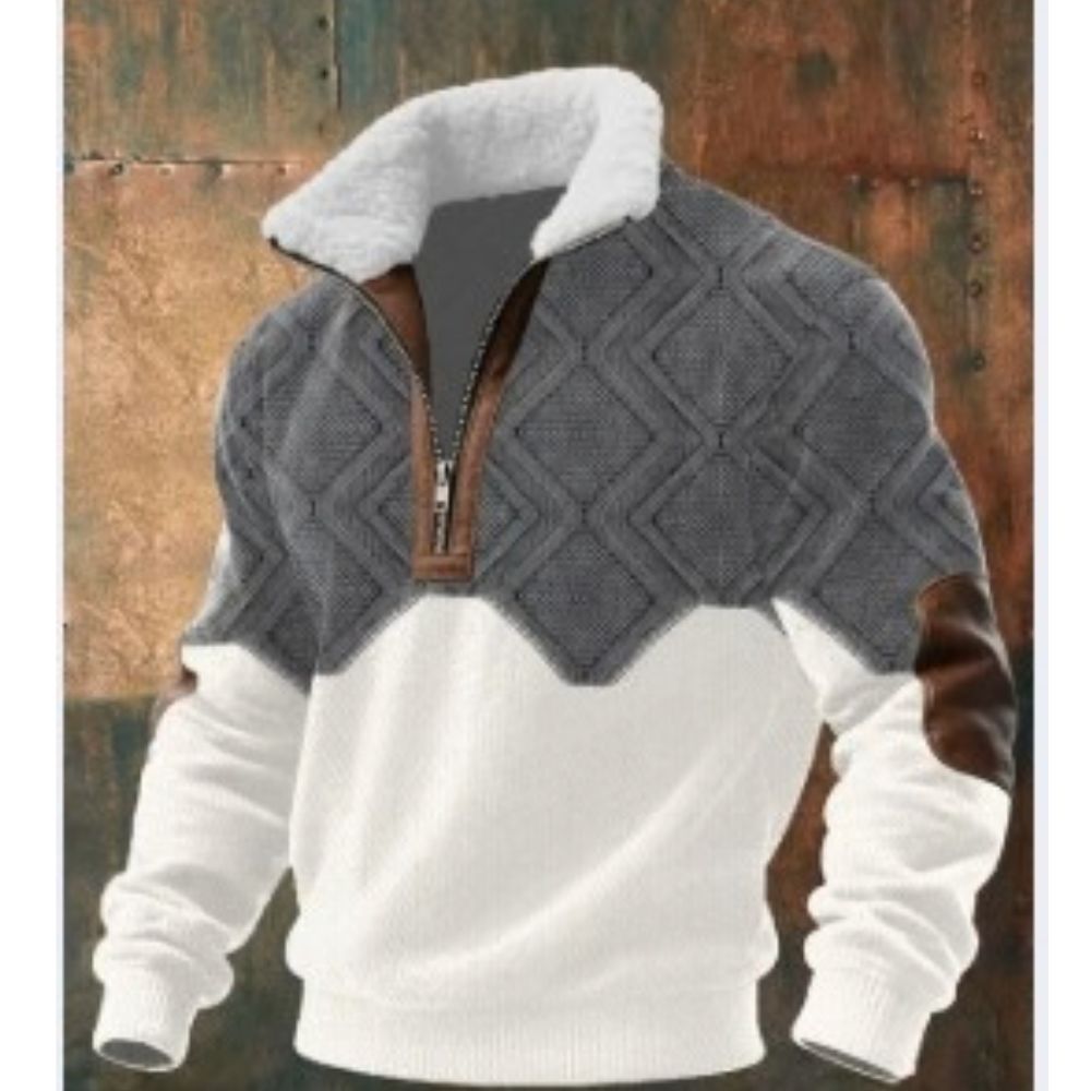 Men's Half Zip Sweater with Fleece Collar, Color Block Design for Autumn Winter