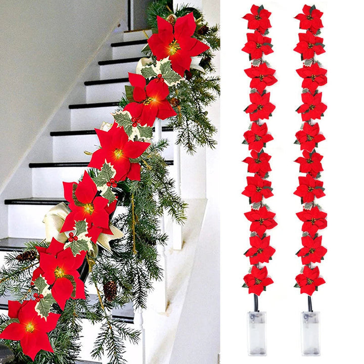 Poinsettia Glow | LED Star Garland Lights for Christmas Decor 1