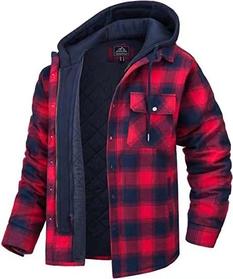 Men's Checked Jacket with Zipper Hood