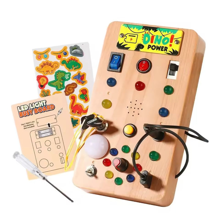 Tableau d'activités Montessori en bois avec LED – Jouet éducatif pour tout-petits avec 15 lumières et 9 interrupteurs interactifs