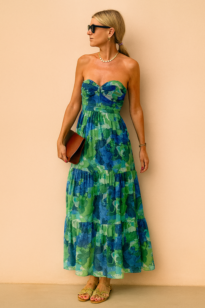 STEPHANIE | Elegant Floral Strapless Maxi Dress 0