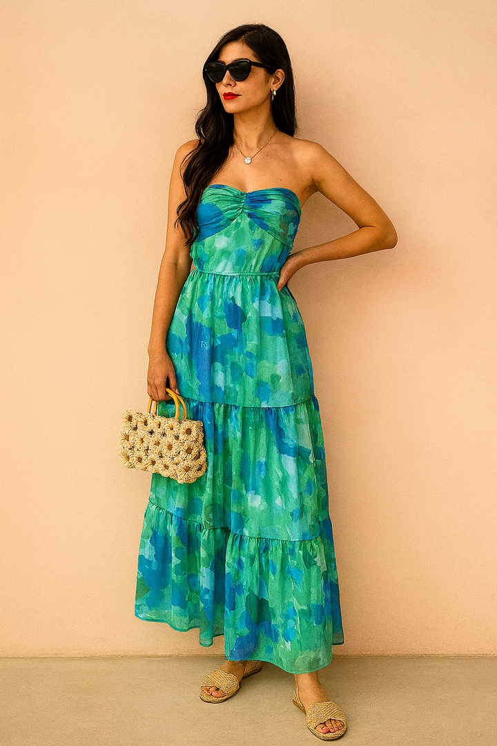STEPHANIE | Elegant Floral Strapless Maxi Dress 1