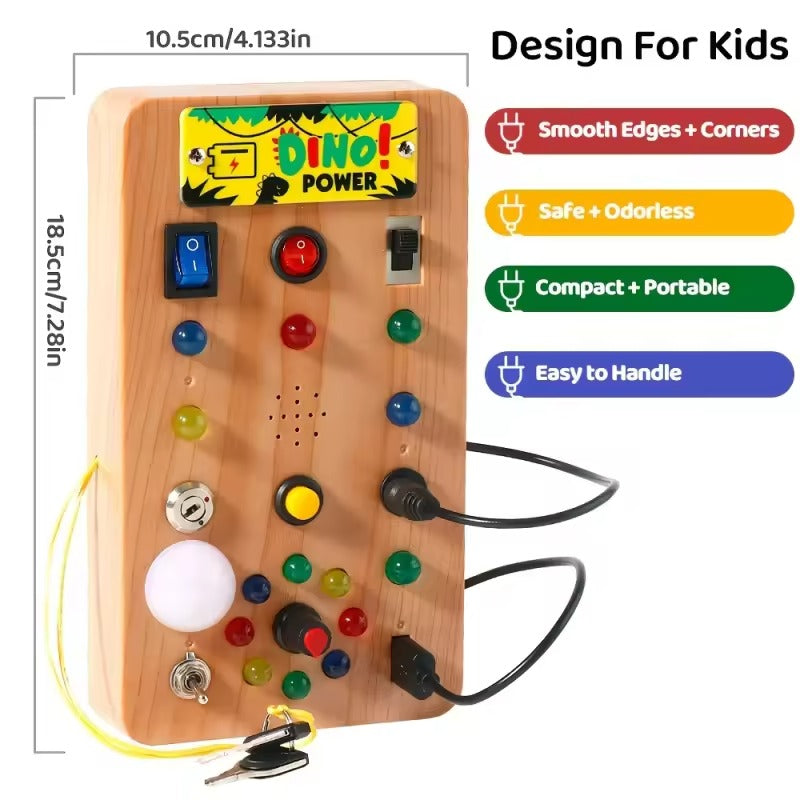 Tableau d'activités Montessori en bois avec LED – Jouet éducatif pour tout-petits avec 15 lumières et 9 interrupteurs interactifs