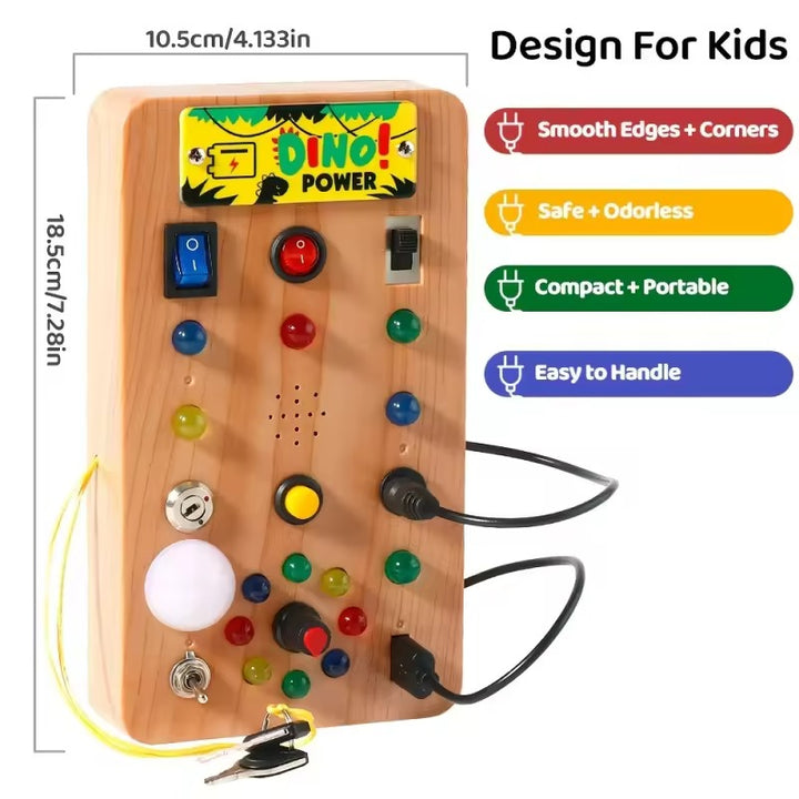 Tableau d'activités Montessori en bois avec LED – Jouet éducatif pour tout-petits avec 15 lumières et 9 interrupteurs interactifs
