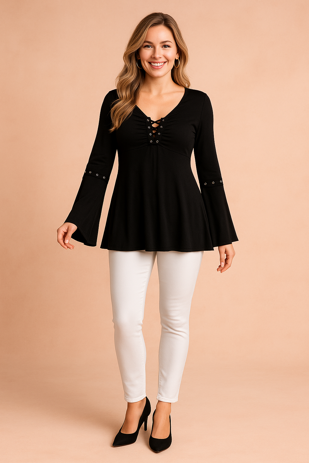 Selene | Tunic with flared sleeves and ties 0