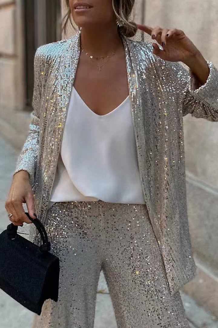 Sequin suit for women | Tailored blazer and high-waisted wide-leg trousers | New Year's 2