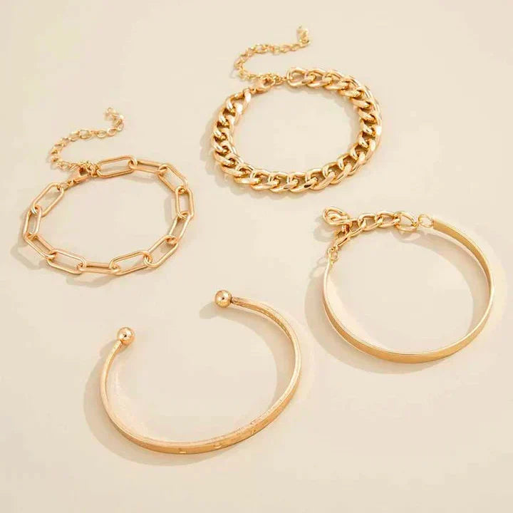 Set of Women's Bracelets in Gold Color - Elegant Jewelry for Every Occasion, Adjustable Length, Modern Design 1