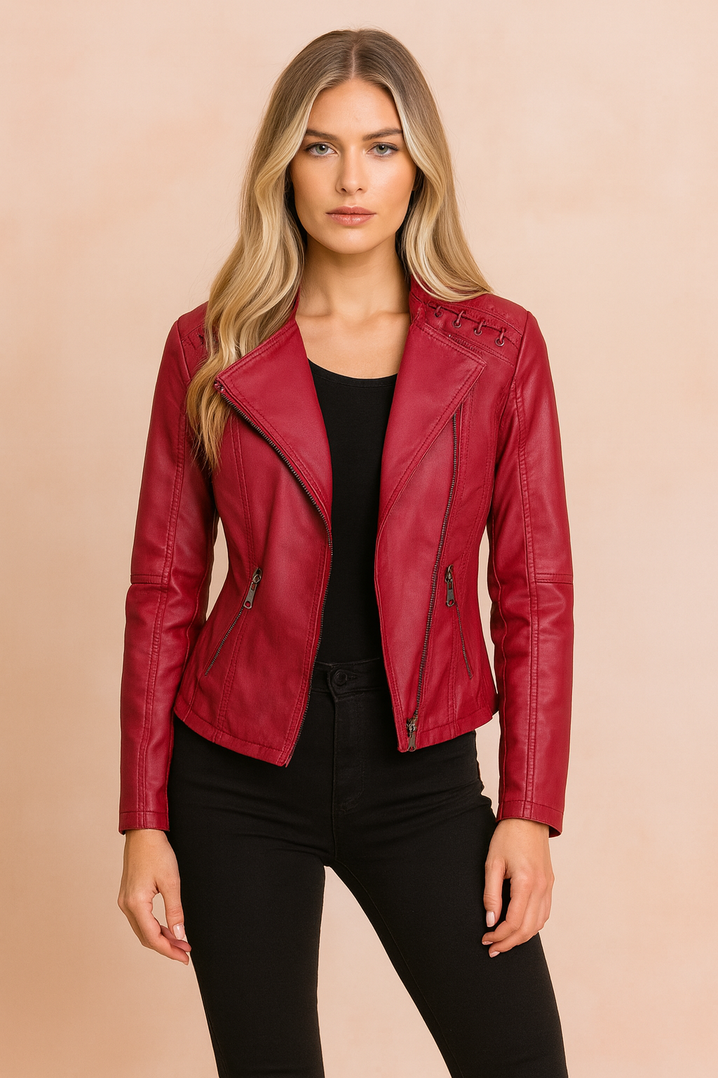 Short Winter Jacket with Zippers and Shoulder Details 3
