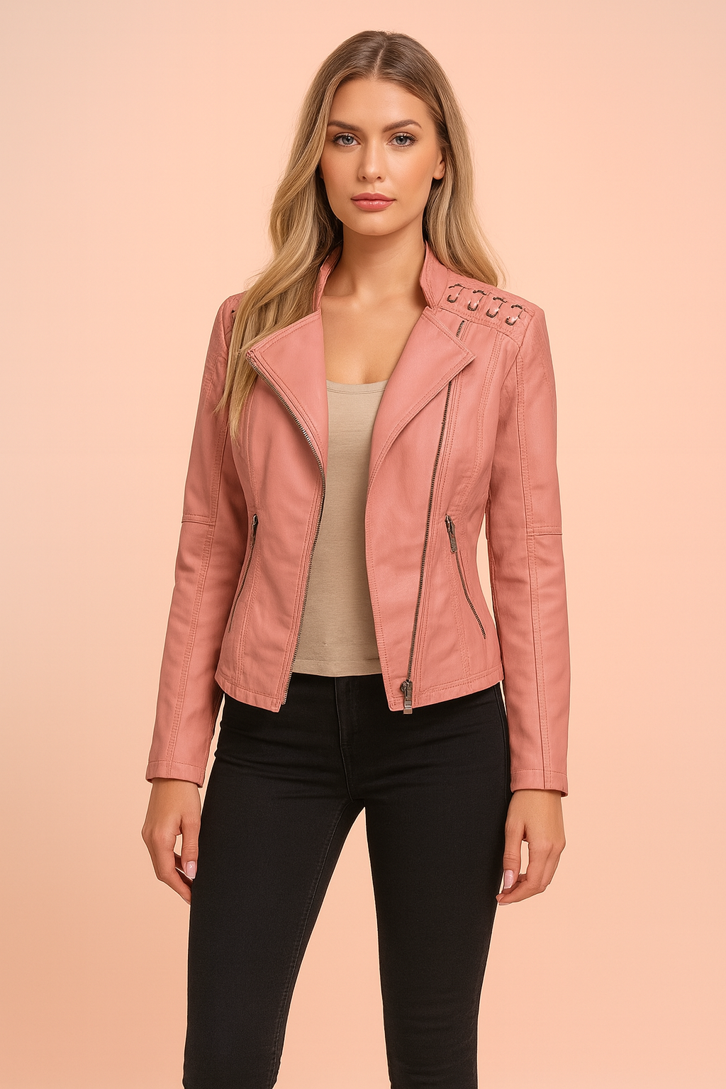 Short Winter Jacket with Zippers and Shoulder Details 5