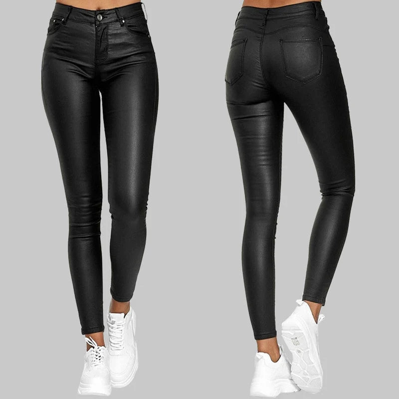 Slim Fit High Waist Skinny Leather Pants for Men and Women 0