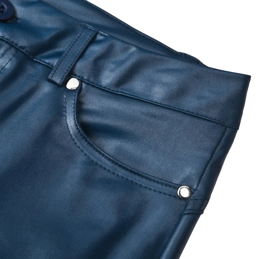 Slim Fit High Waist Skinny Leather Pants for Men and Women 3
