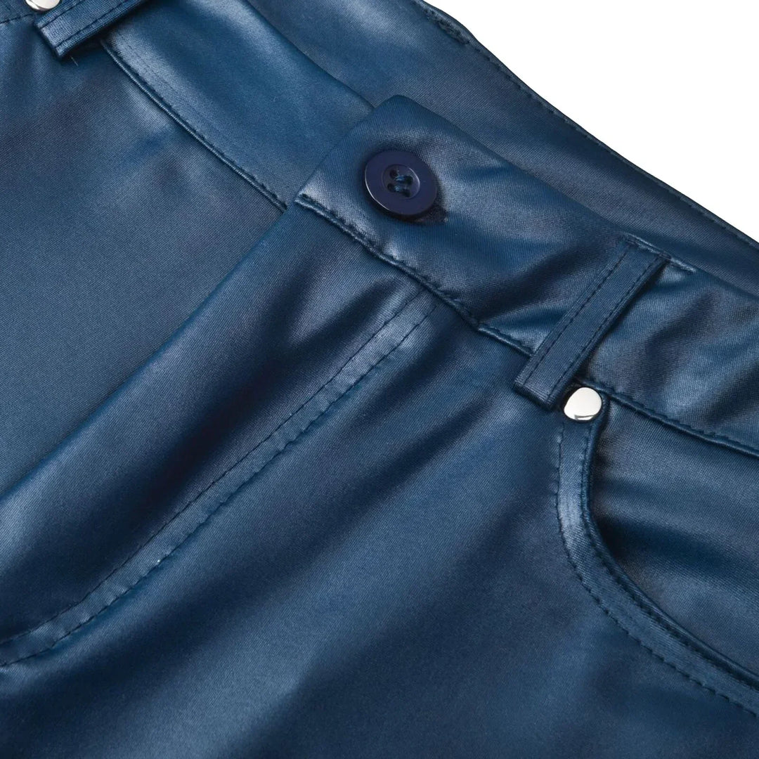 Slim Fit High Waist Skinny Leather Pants for Men and Women 4