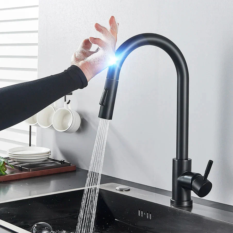Smart Touch Kitchen Faucet with Pull-Out Nozzle – Brushed Nickel Kitchen Mixer Tap for Easy Water Control 0