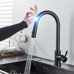 Smart Touch Kitchen Faucet with Pull-Out Nozzle – Brushed Nickel Kitchen Mixer Tap for Easy Water Control 0