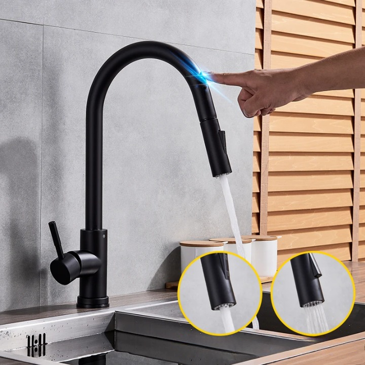 Smart Touch Kitchen Faucet with Pull-Out Nozzle – Brushed Nickel Kitchen Mixer Tap for Easy Water Control 3
