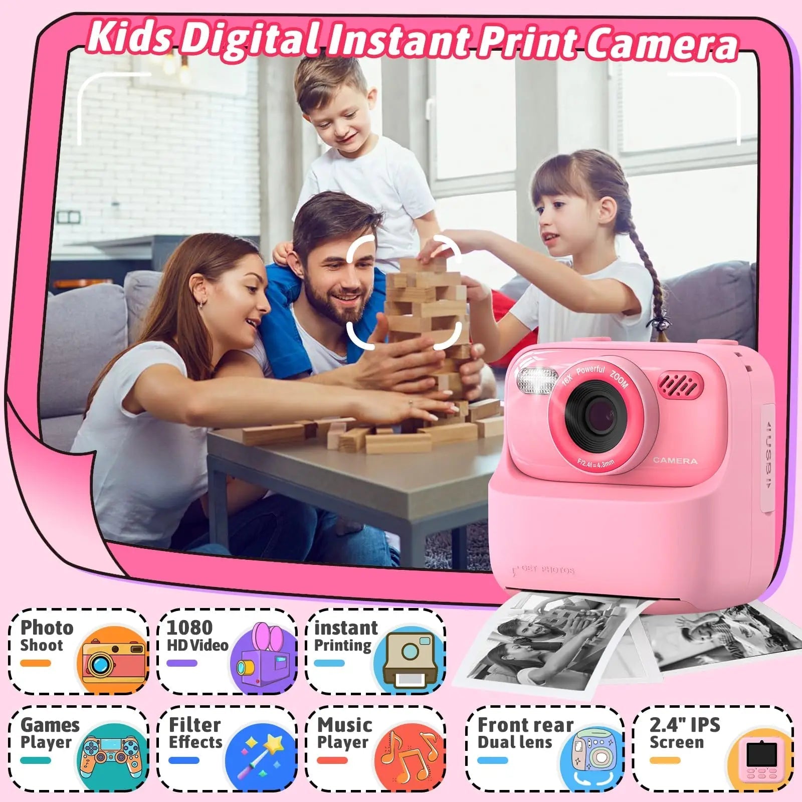 Instant Fun Camera SnapJoy | Colorful Fun Kids Instant Camera with HD Selfie and 32GB Mem ...
