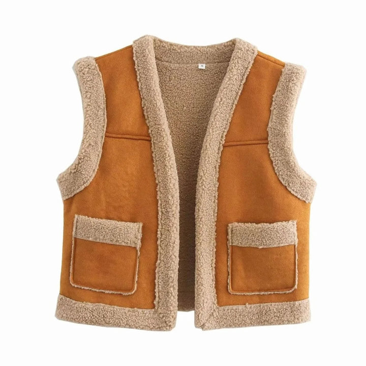 Sophie | Damen Teddyfell-Weste Wildleder-Optik Fleece-Innenfutter Fronttaschen 0