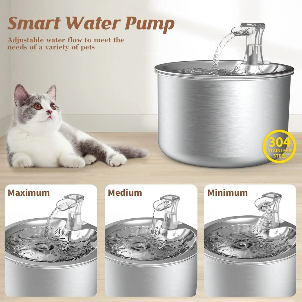 Stainless steel cat water fountain with filter and sensor 1