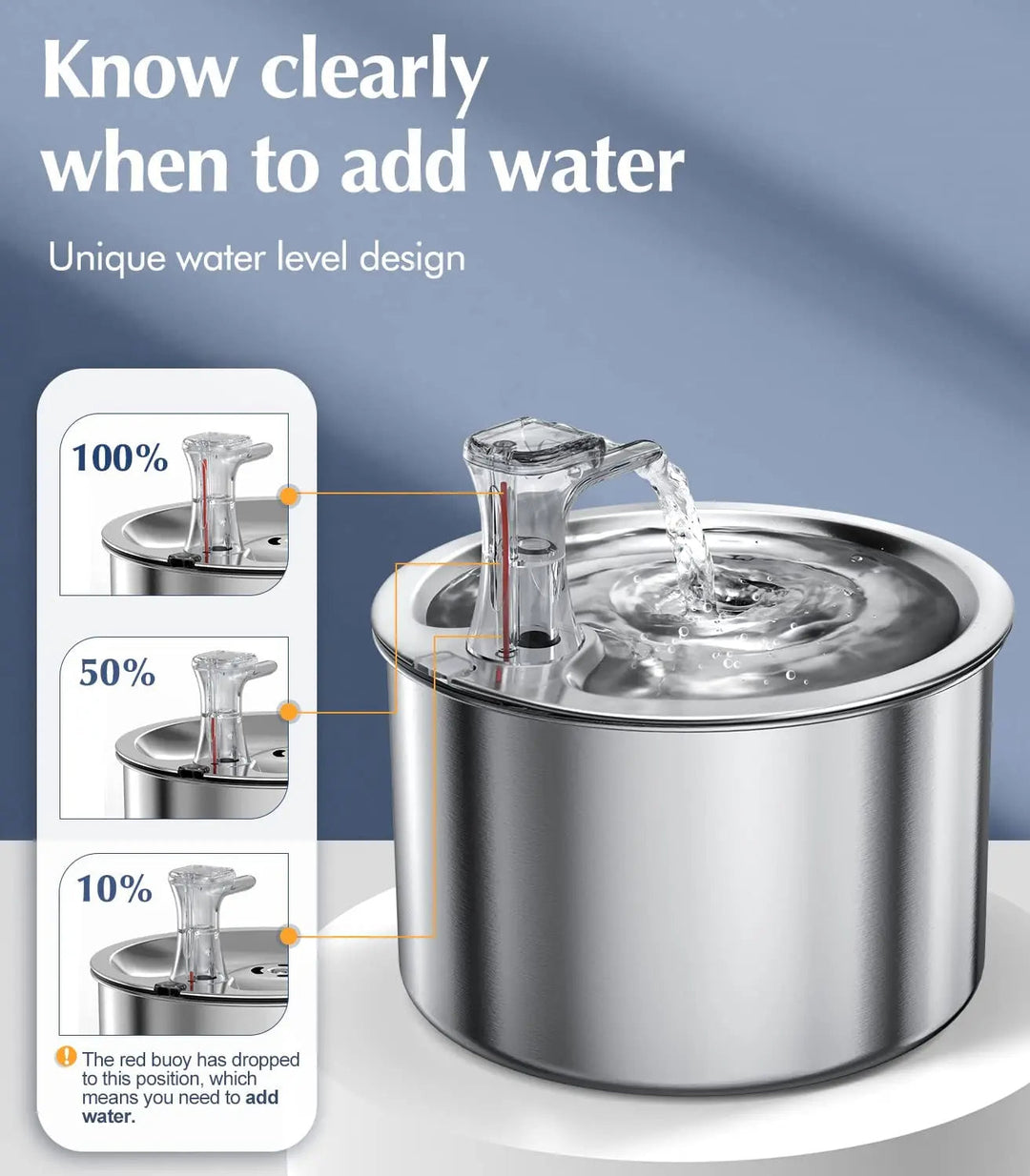 Stainless steel cat water fountain with filter and sensor 2