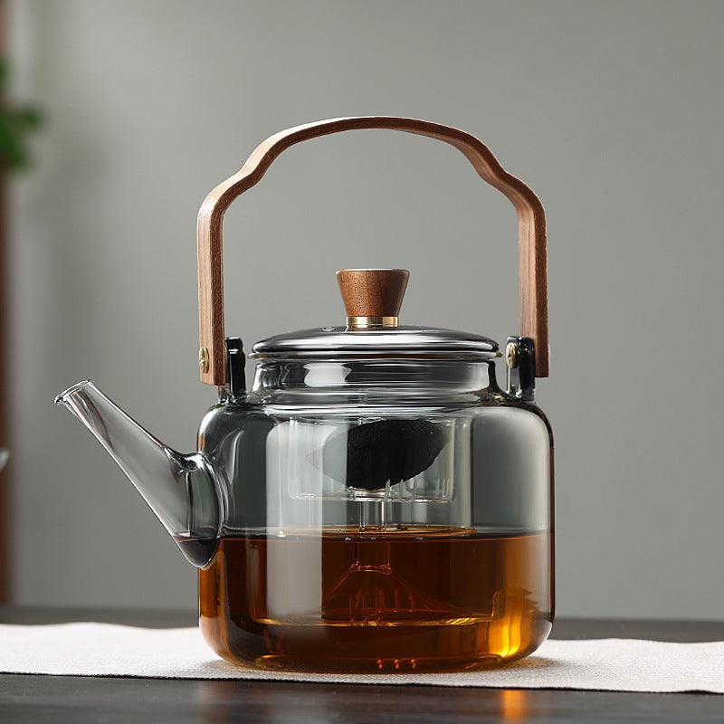 SteepHaus | Premium Glass Teapot with Wooden Lid and Stainless Infuser 0