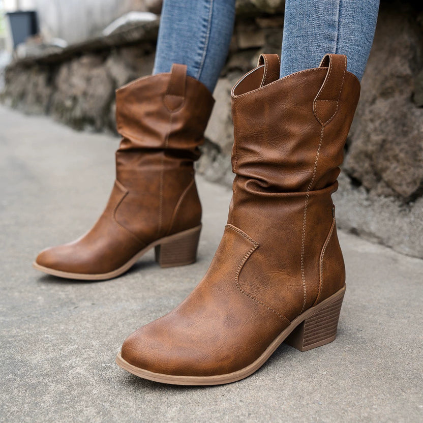 Stylish Women's Slip-On Cowboy Boots | Low Heel 2