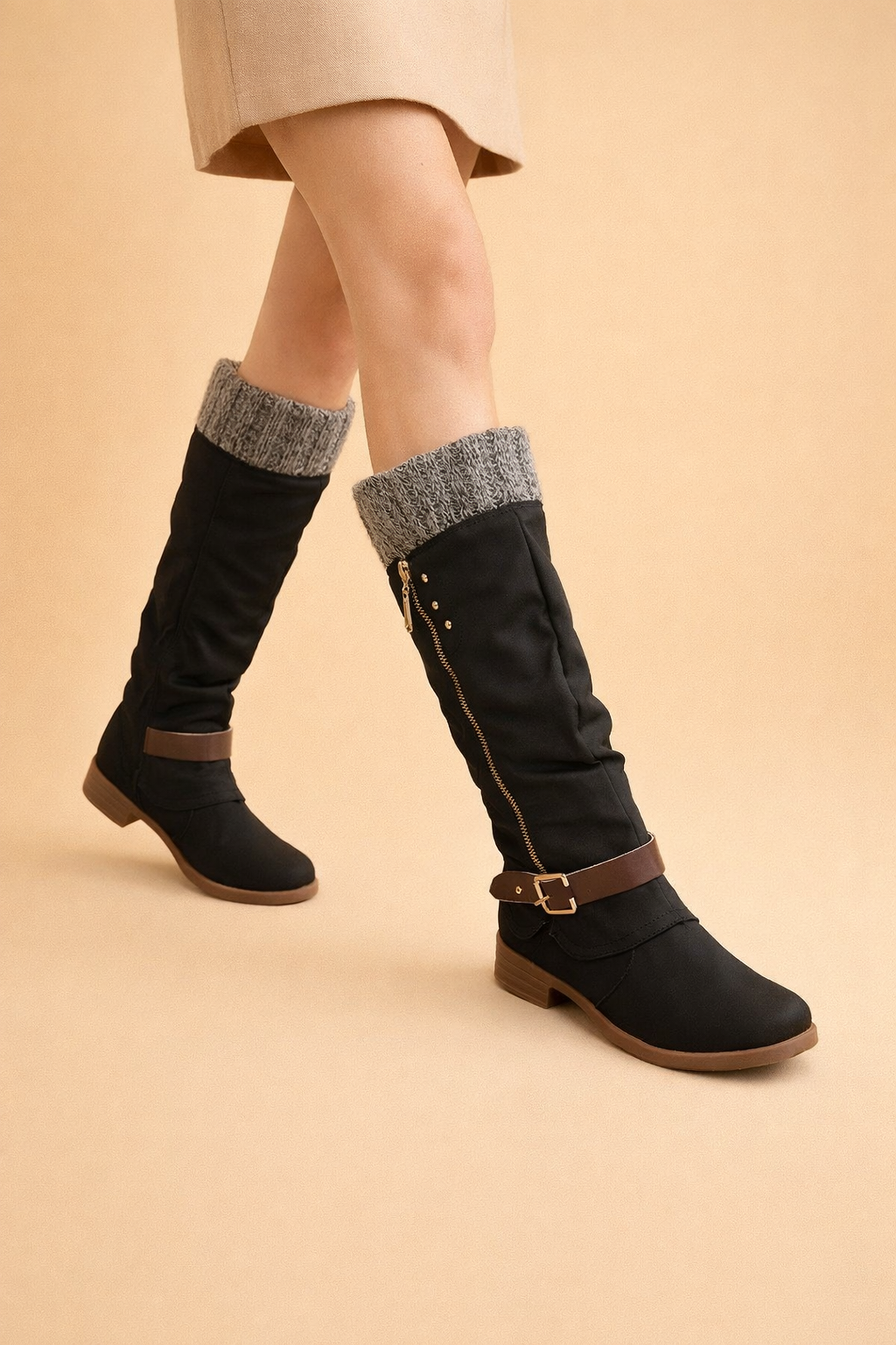 Bottes hautes jusqu'aux genoux avec fermeture éclair latérale pour femmes – Design élégant et confortable