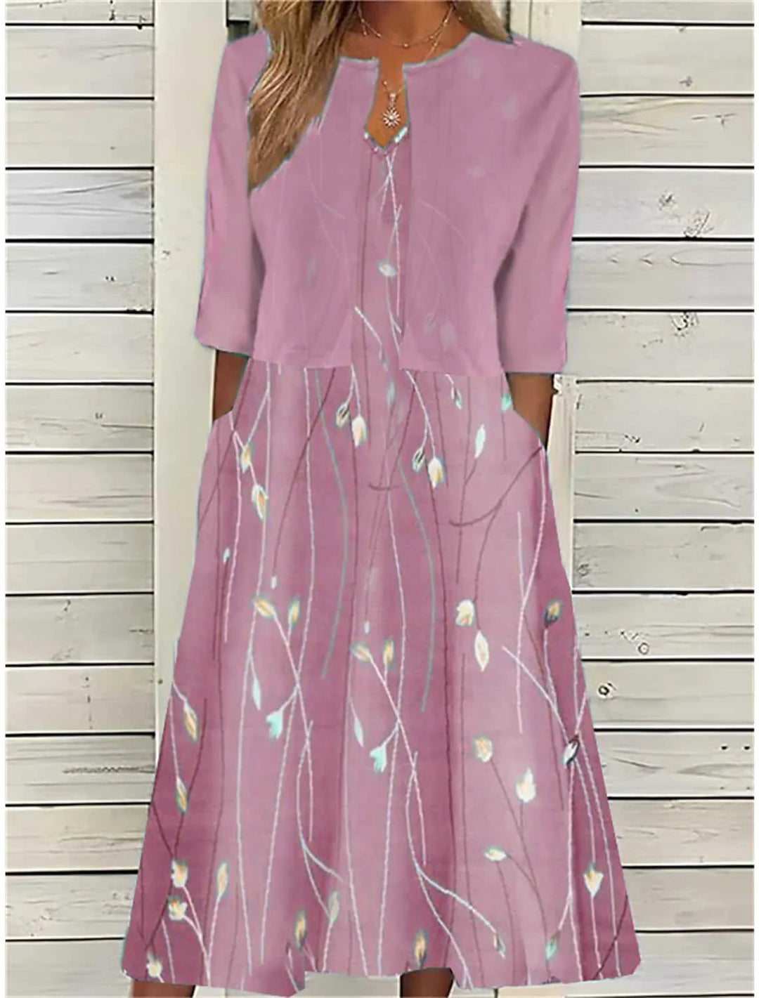 Summer Midi Dress Set for Women with Shrug - Floral Design, Effortless Style for Casual or Special Occasions 1