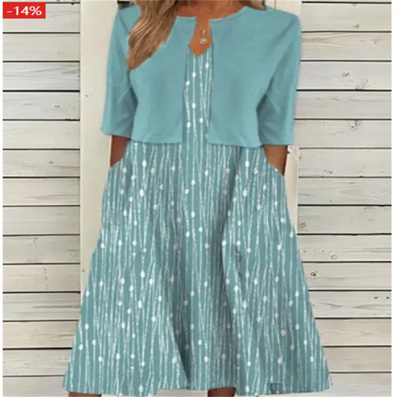 Summer Midi Dress Set for Women with Shrug - Floral Design, Effortless Style for Casual or Special Occasions 3