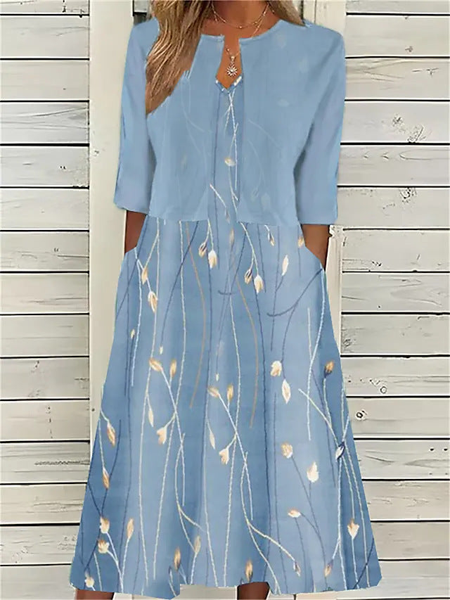 Summer Midi Dress Set for Women with Shrug - Floral Design, Effortless Style for Casual or Special Occasions 4