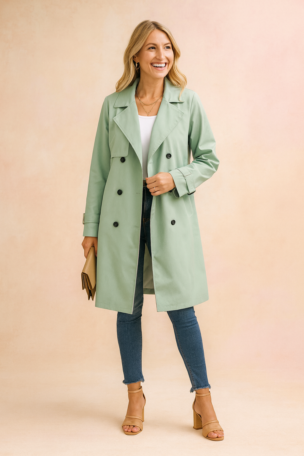 Sylwia | Double-breasted trench coat with belt 0