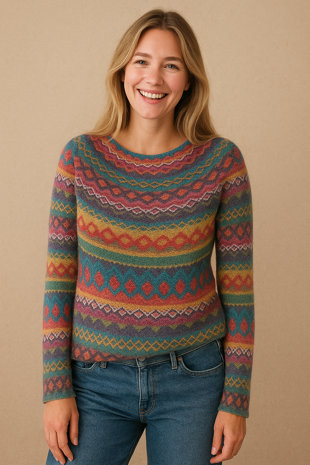 Tamara | Sweater with a colorful ethnic pattern 0