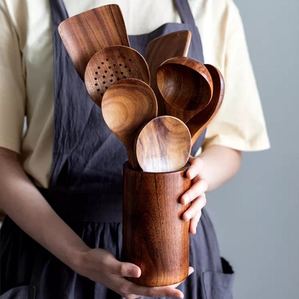 TeakChef | Premium Wooden Kitchen Utensil Set with Natural Teak Finish 0