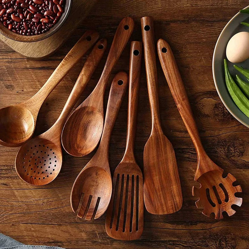 TeakChef | Premium Wooden Kitchen Utensil Set with Natural Teak Finish 1