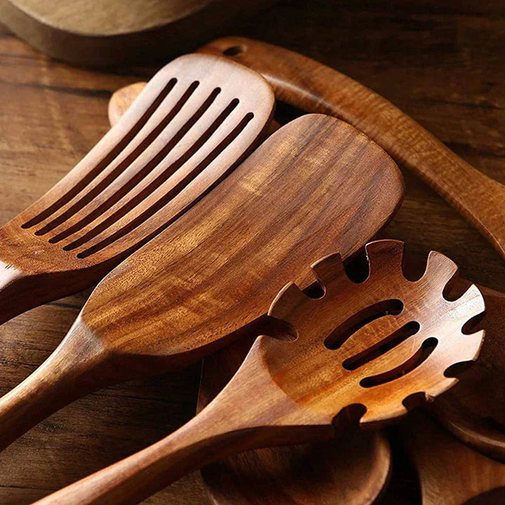 TeakChef | Premium Wooden Kitchen Utensil Set with Natural Teak Finish 2