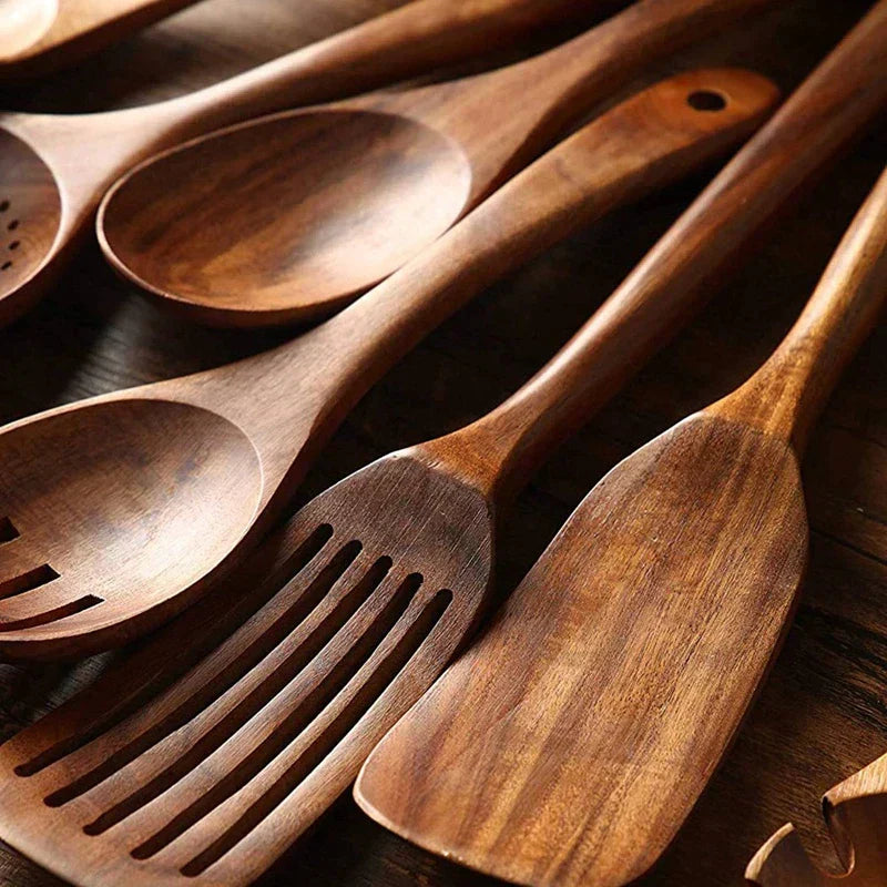 TeakChef | Premium Wooden Kitchen Utensil Set with Natural Teak Finish 3