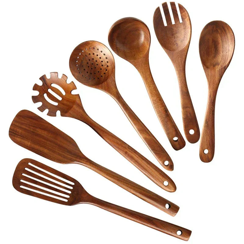 TeakChef | Premium Wooden Kitchen Utensil Set with Natural Teak Finish 5