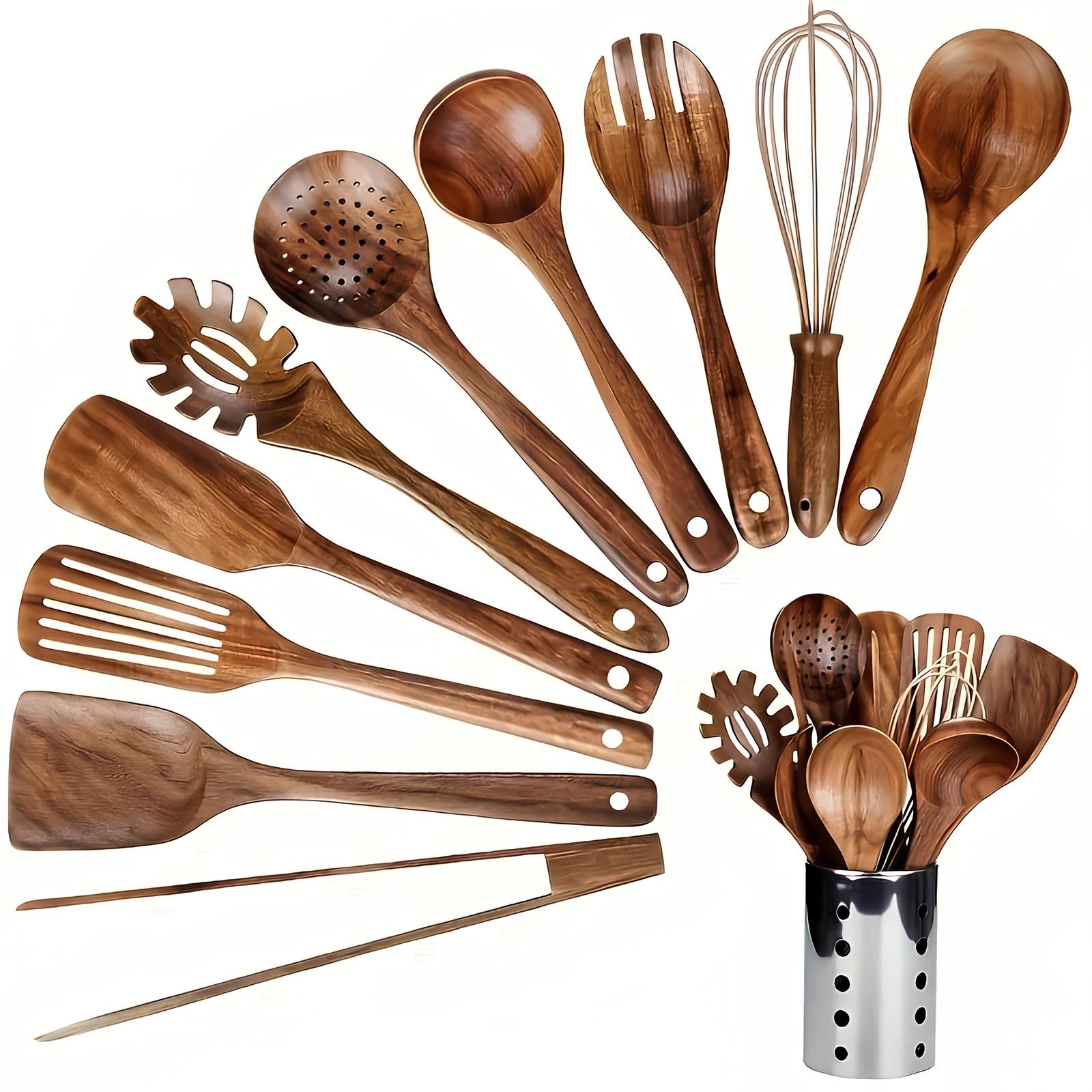 TeakElegance | Premium Teak Wood Utensil Set – 11-Piece Stylish Kitchen Collection 0
