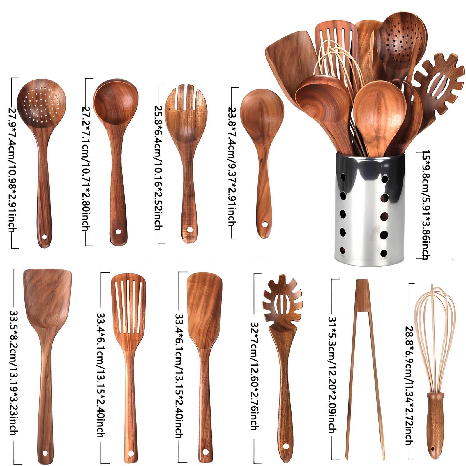 TeakElegance | Premium Teak Wood Utensil Set – 11-Piece Stylish Kitchen Collection 4