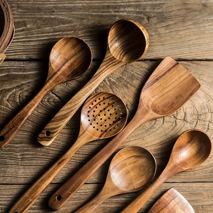 Teak Kitchen Utensil Set of 5 – Sustainable Wooden Cooking Tools with Ergonomic Handles 2