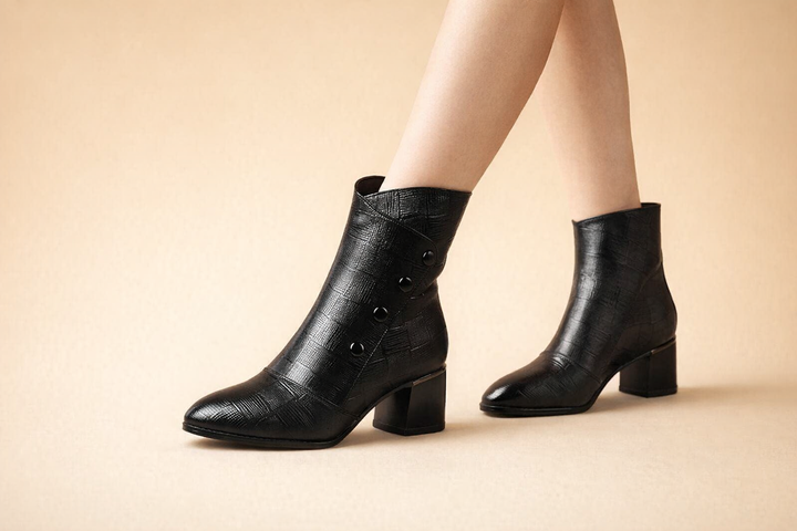 Bottines texturées pour femmes – Talon bloc élégant et confortable
